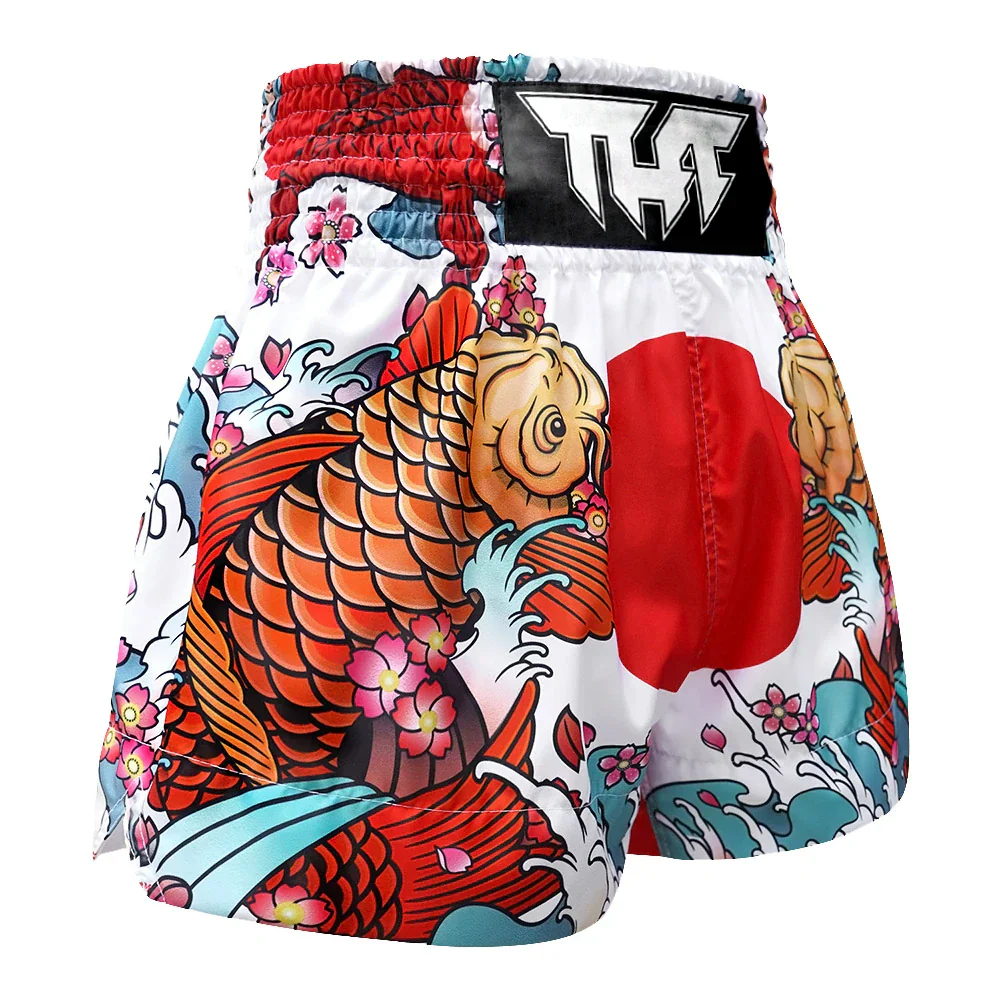TUFF Japanese Koi Fish Muay Thai Shorts - White - Sambo Store Australasia
