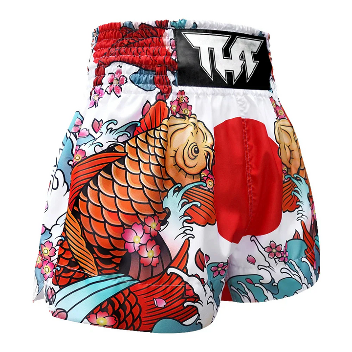 TUFF Japanese Koi Fish Muay Thai Shorts - White - Sambo Store Australasia