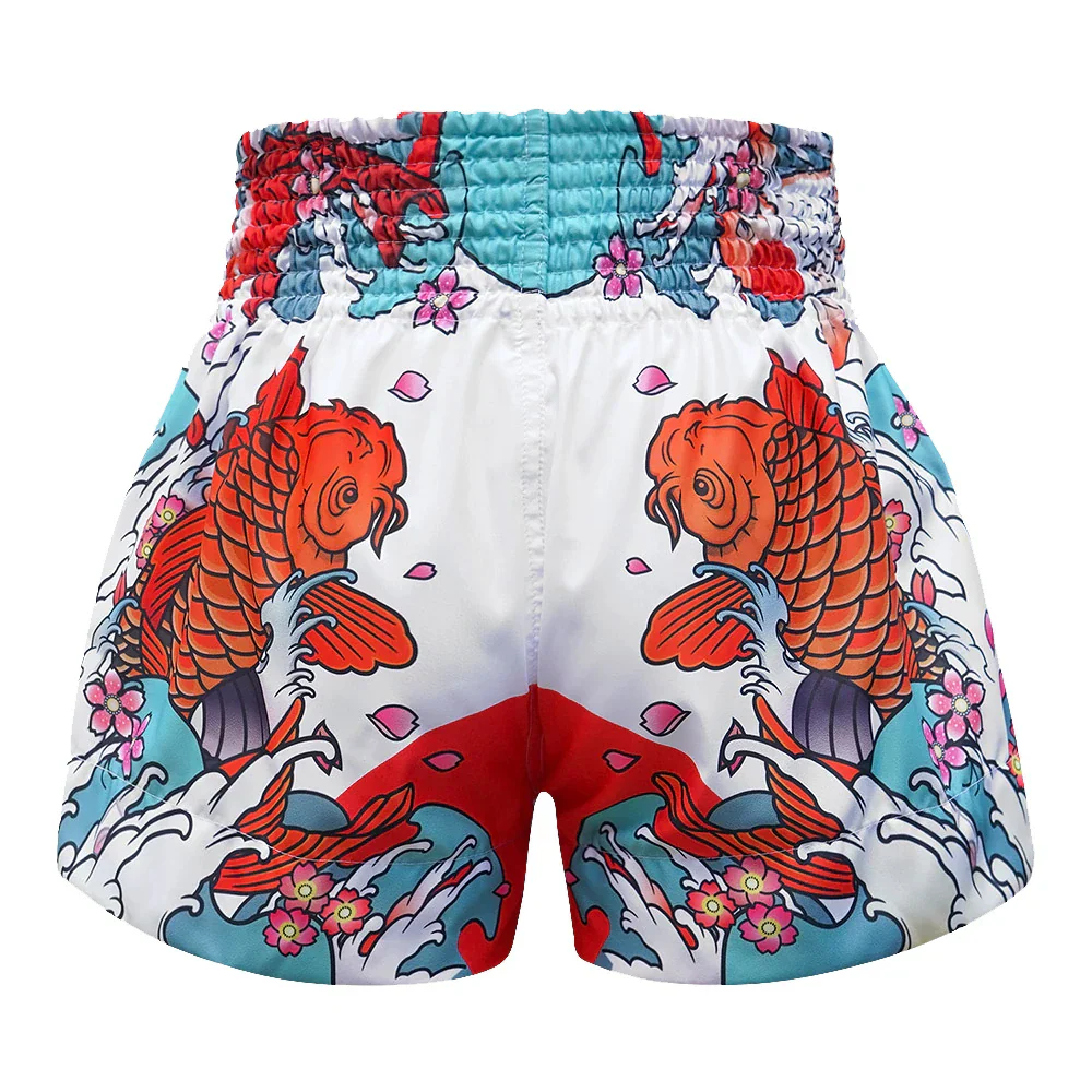 TUFF Japanese Koi Fish Muay Thai Shorts - White - Sambo Store Australasia
