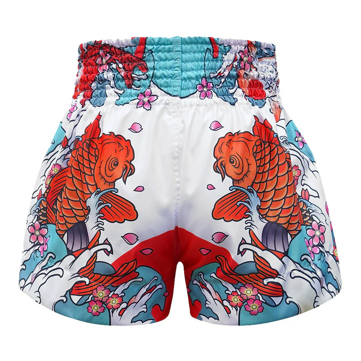 TUFF Japanese Koi Fish Muay Thai Shorts - White - Sambo Store Australasia