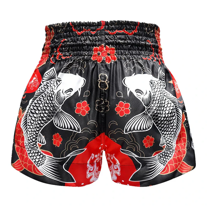 TUFF Japanese Koi Fish Muay Thai Shorts - Black - Sambo Store Australasia
