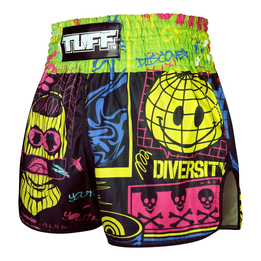 TUFF Neon Graffiti Retro Muay Thai Shorts - Sambo Store Australasia
