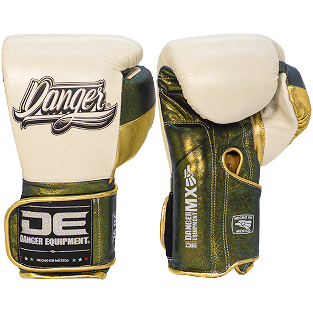 Boxing Pro Gloves Velcro Danger Mx White Green - Sambo Store Australasia