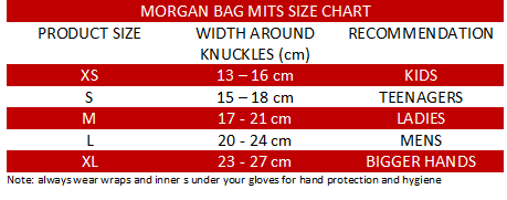 Morgan Classic Bag Mitts size chart