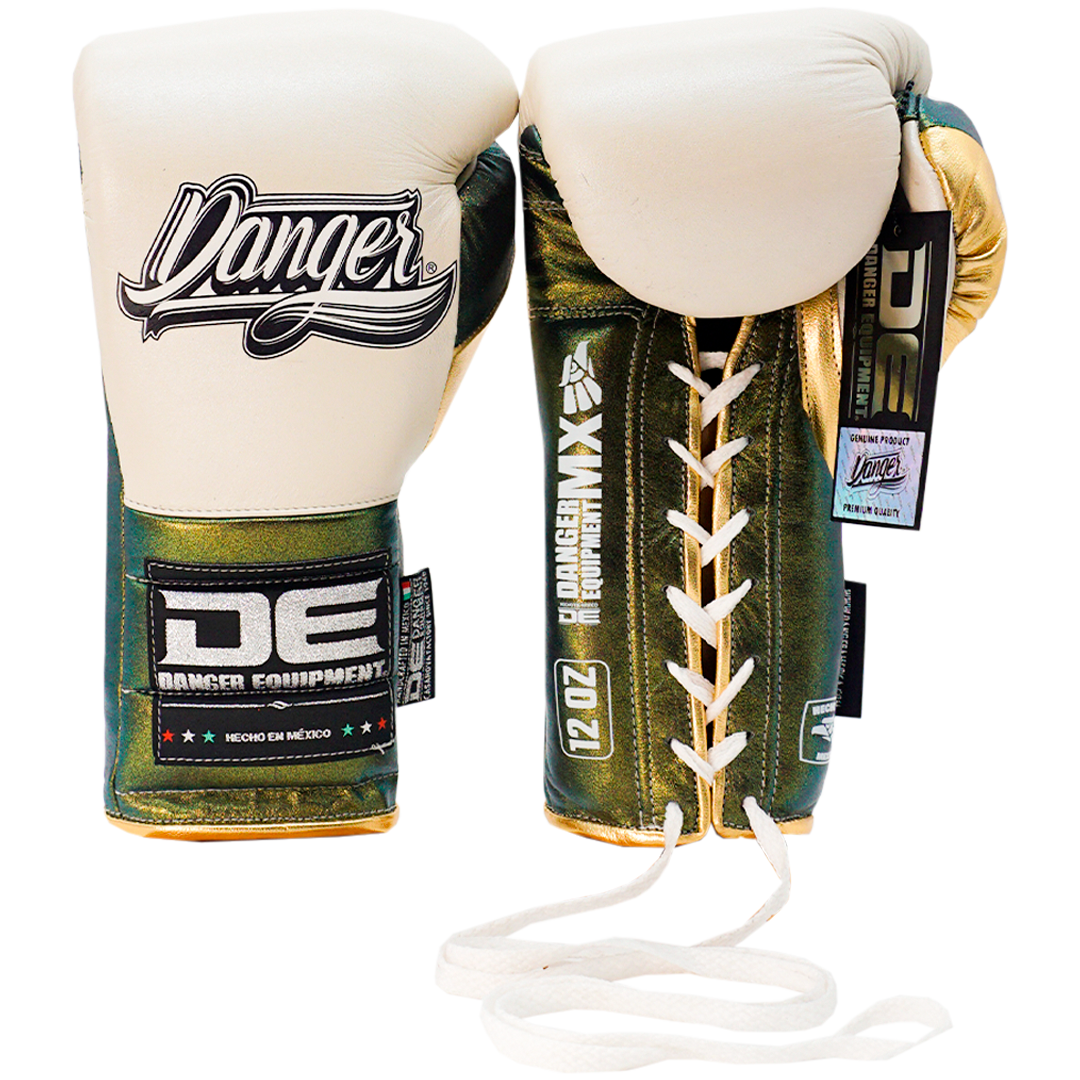 Boxing Pro Gloves Laces Danger Mx White Green - Sambo Store Australasia