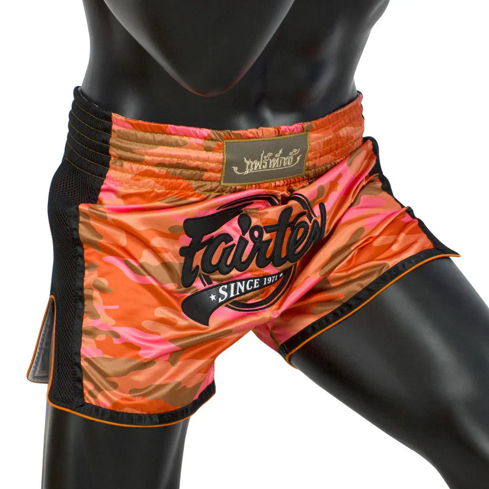 Fairtex Orange Camo Slim Cut Muay Thai Shorts - Sambo Store Australasia