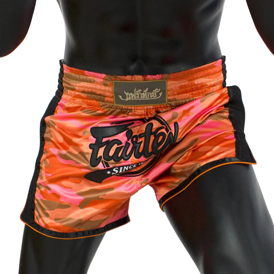Fairtex Orange Camo Slim Cut Muay Thai Shorts - Sambo Store Australasia