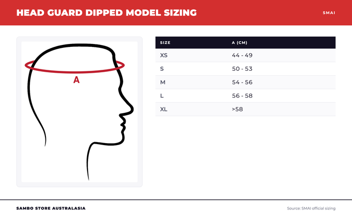 SMAI Dipped Head Guard | Impact Absorption & Ventilation for Sparring size chart