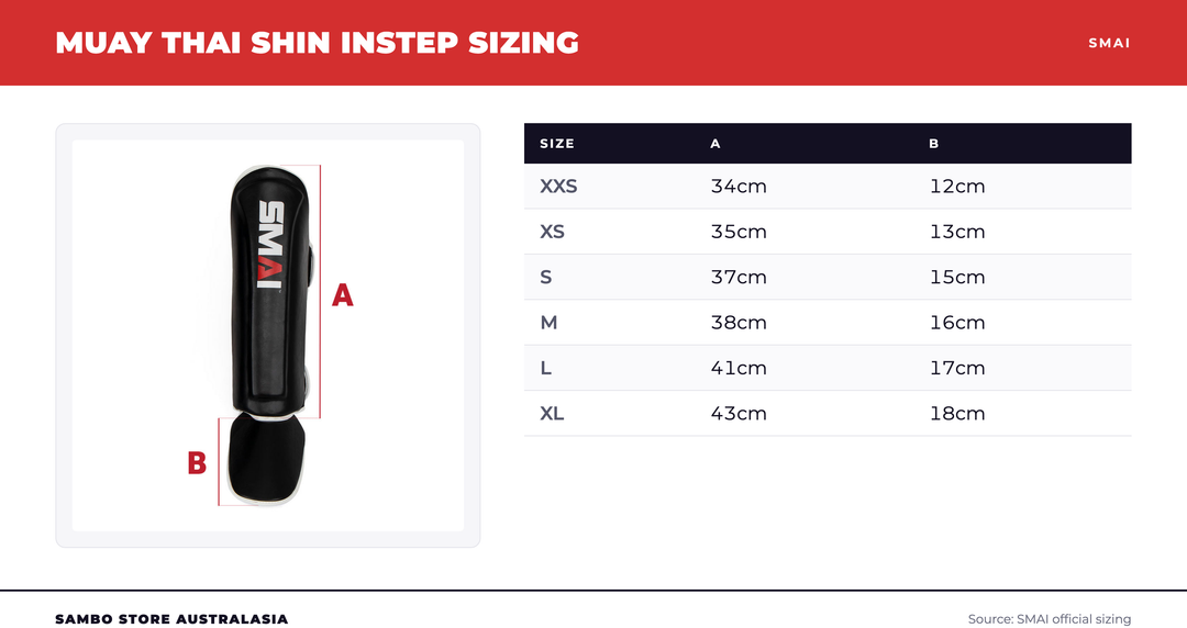 SMAI | Essentials Muay Thai Shin Guards size chart