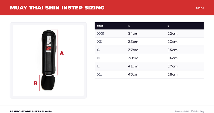 Elite85 Muay Thai Shin Guards - Black size chart