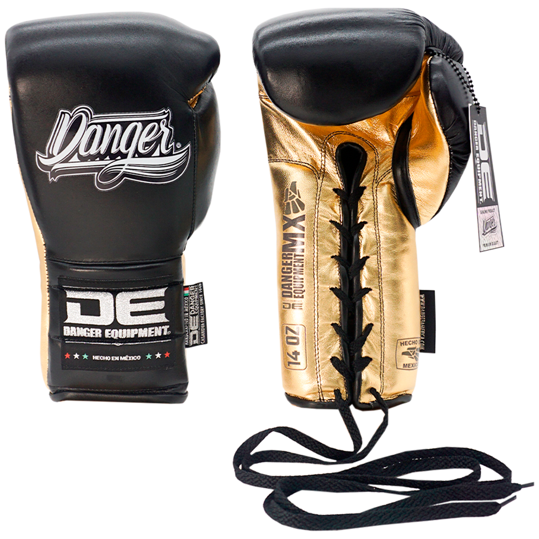 Boxing Pro Gloves Laces Danger Mx Black Gold - Sambo Store Australasia