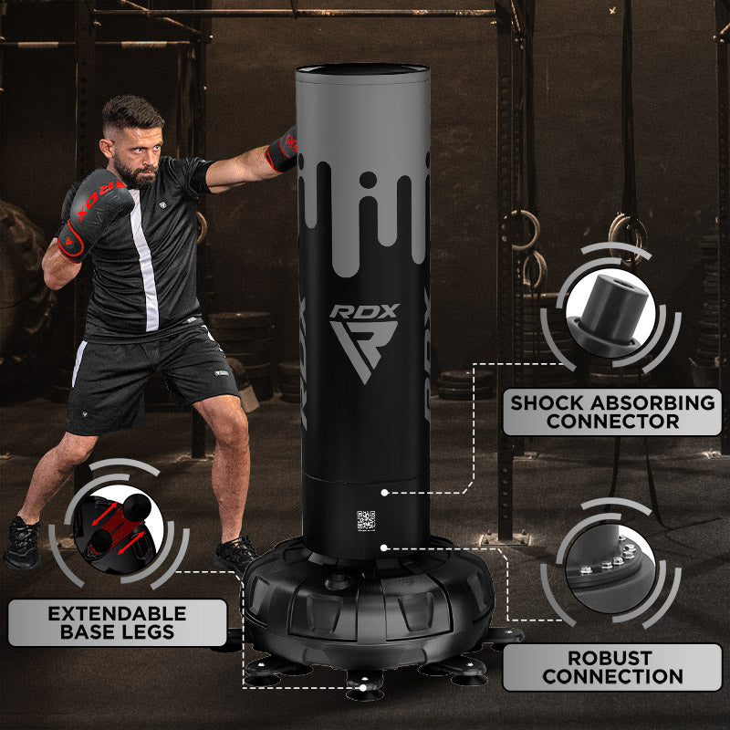 RDX F9 6ft Adults Free Standing Punch Bag With Bag Mitts For Training & Workout Set GREY/BLACK