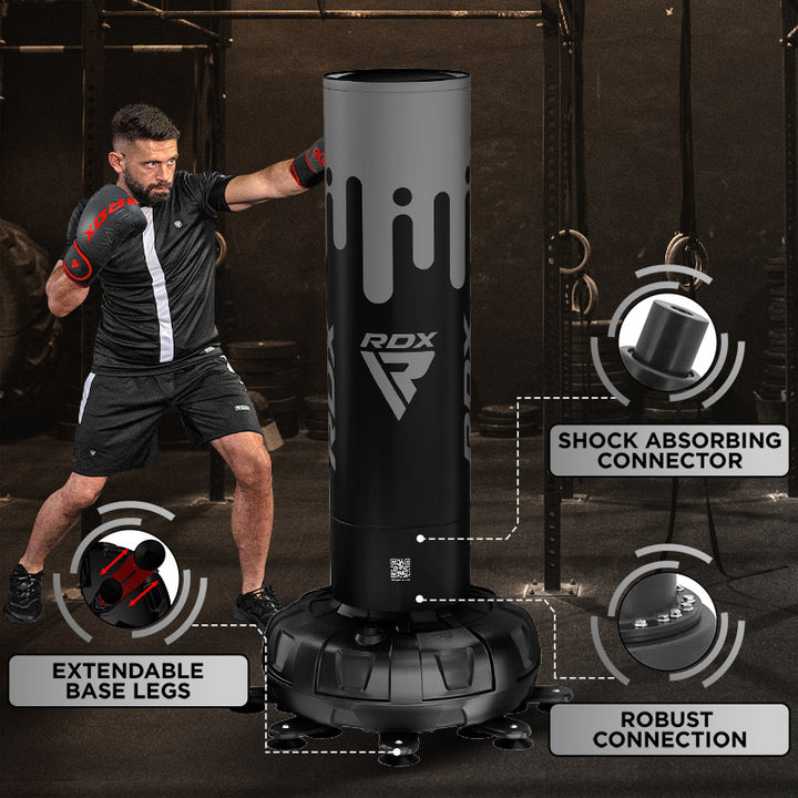 RDX F9 6ft Adults Free Standing Punch Bag With Bag Mitts For Training & Workout Set GREY/BLACK