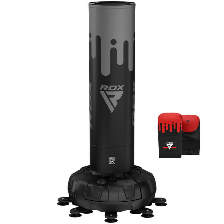 RDX F9 6ft Adults Free Standing Punch Bag With Bag Mitts For Training & Workout Set GREY/BLACK