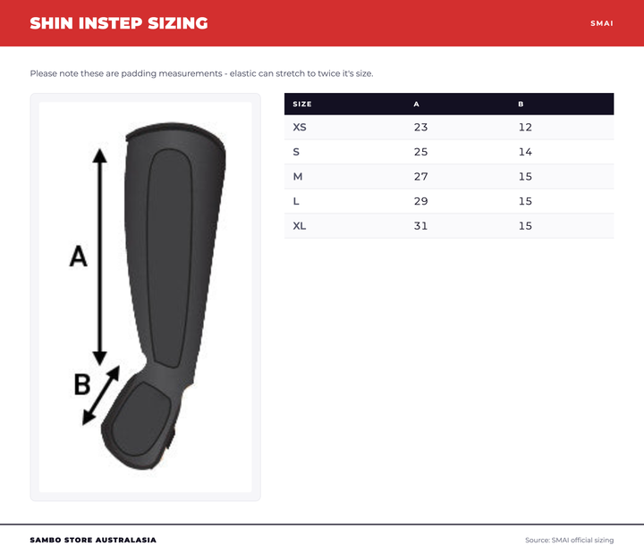 Shin Guard - Elastic size chart