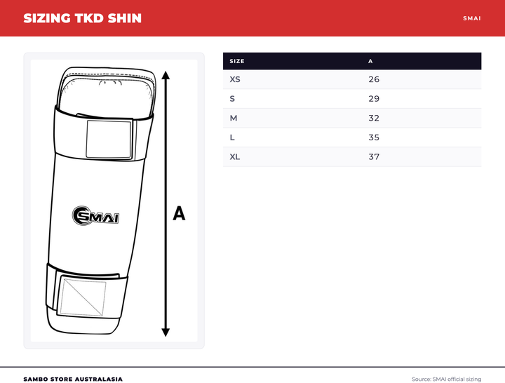 Taekwondo Shin Guard size chart