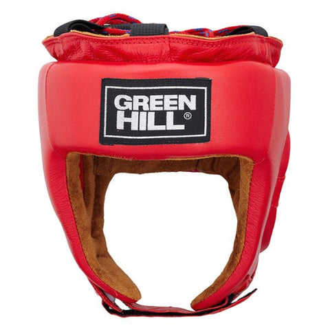 SAMBO Head Guard, Leather Headgear "Five Star" FIAS Approved, Red