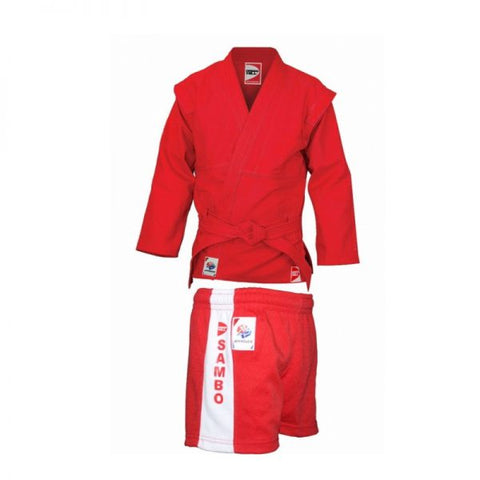 SAMBO Uniform Suit, Belt and Shorts for Wrestling/Combat/Competition FIAS Approved, Red